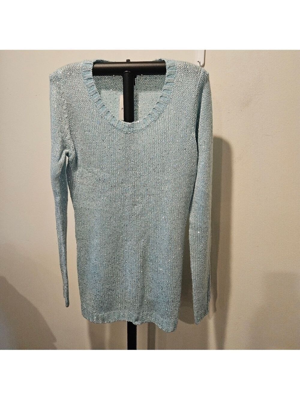 RUE 21 NWT WOOL BLEND GREENISH BLUE KNIT PULLOVER SWEATER SILVER SEQUINS SIZE XL